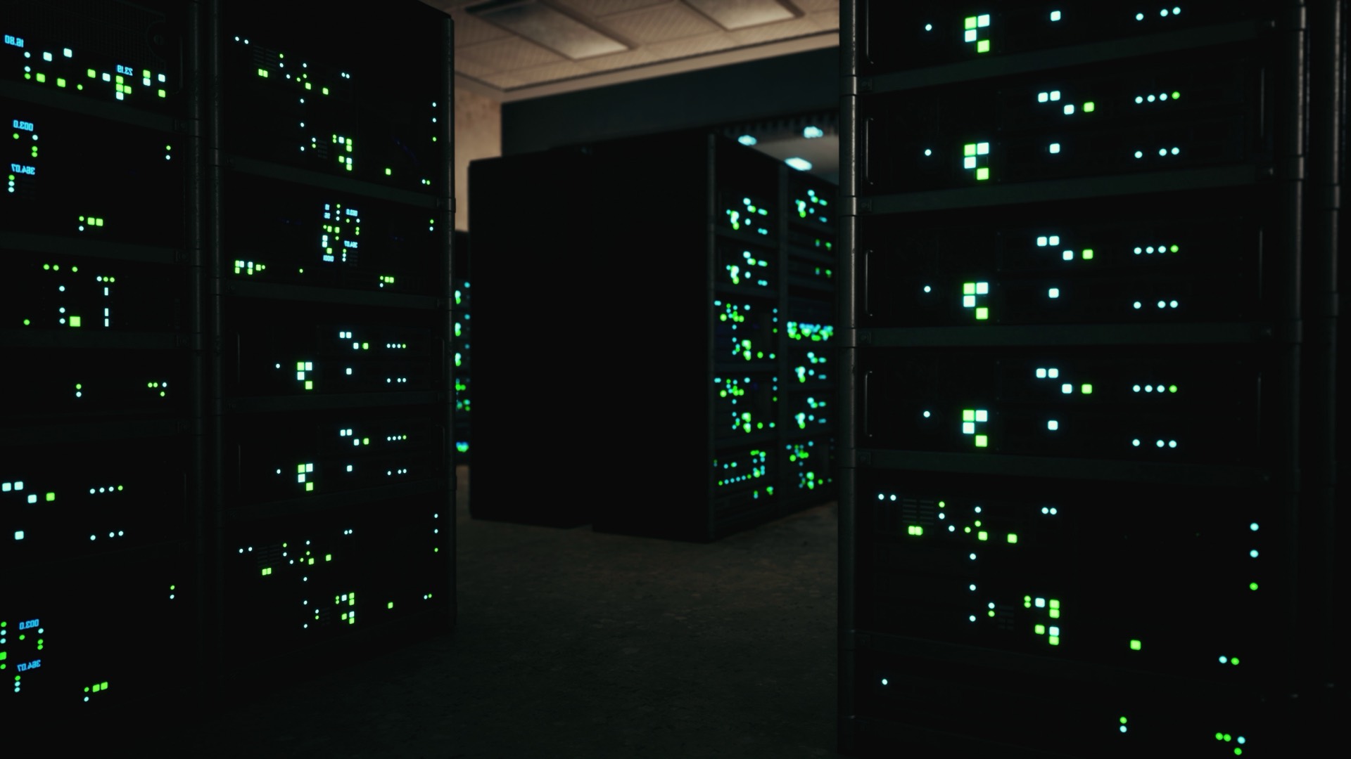 Server room with racks of servers